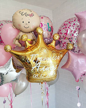 Композиция из шаров на выписку из роддома для девочки «Принцесса с короной»