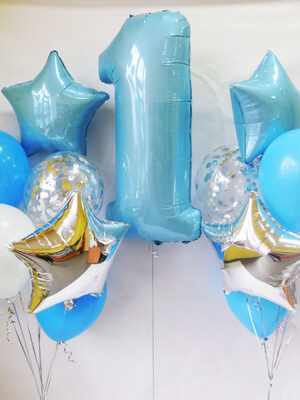 Композиція з повітряних кульок на рік хлопчикові «З кульками конфетті»