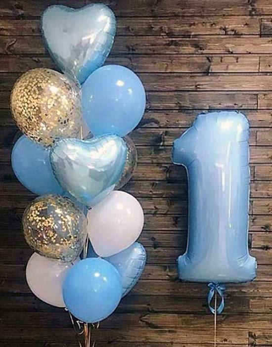 Кульки на 1 рік хлопчикові «Золото, білий, блакитний»