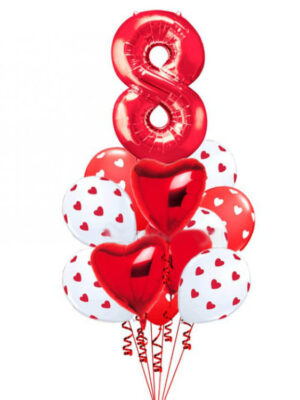 Фонтан из шаров на 8 марта "Красно белые сердца"